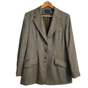 Vintage Andrea Viccaro Wool Herringbone Blazer Size 14 Brown